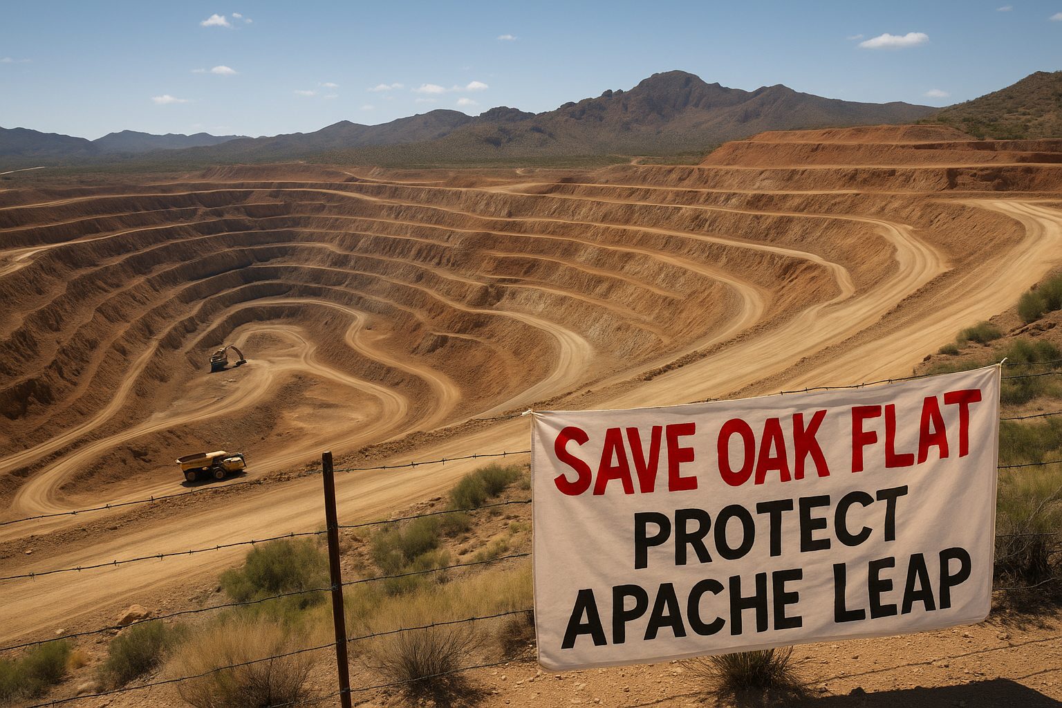 Aerial view of Arizona copper mine with surrounding tribal land