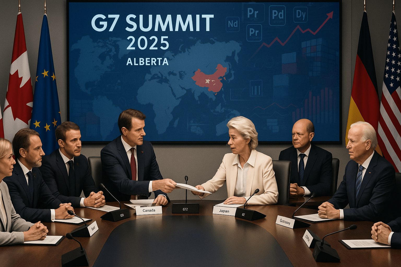 Leaders at G7 summit 2025 discussing global trade policy