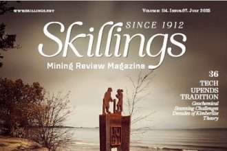 Skillings Mining Review — July 2025 cover; free mining magazine issue on lithium push, deep-sea mining, uranium return, gold outlook, iron & steel data.