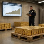 Central bank gold reserves stacked in vaults as global monetary diversification accelerates in 2026