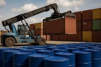 Glencore cobalt shipment being loaded at industrial port under DRC’s new export quota system.