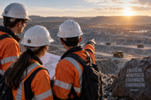 Mining engineers at an open-pit mine representing the US critical minerals workforce