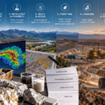 Stages of mine development from mineral exploration and resource definition to permitting, construction and production.