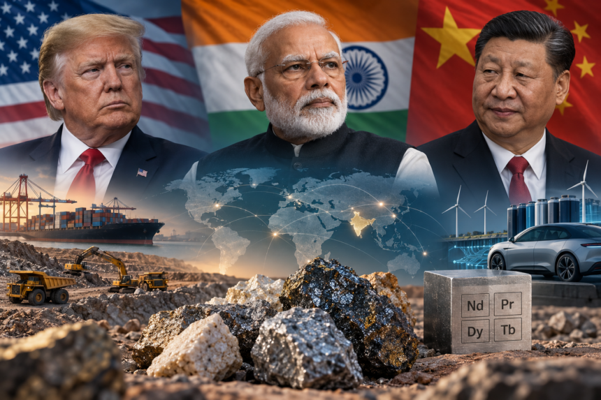 Modi Xi and Trump amid India China US critical minerals rivalry