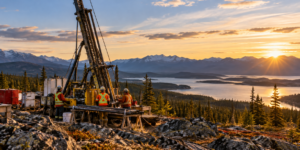 Mineral exploration drilling rig at a Canadian project, representing investment in mineral discovery and mine development.