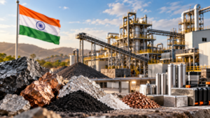 Critical mineral concentrates and refined materials at an industrial processing facility in India.