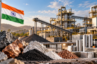 Critical mineral concentrates and refined materials at an industrial processing facility in India.